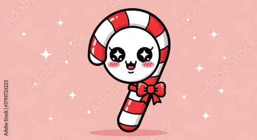 Cute kawaii christmas candy cane vector illustration holiday season sweet treat design graphic for kids and adults