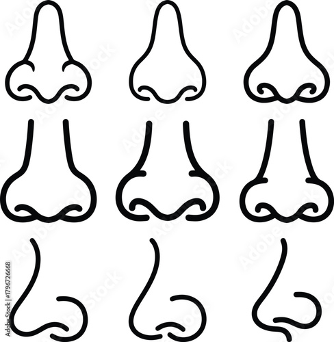 Collection of simple line art drawings of human noses