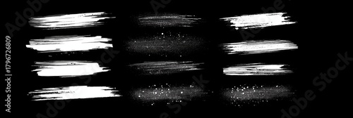 Grunge abstract brush strokes vector elements with bold texture and contrast isolated on white and black backgrounds