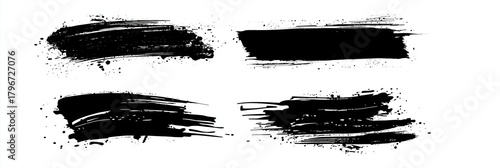 Grunge abstract brush strokes vector elements with bold texture and contrast isolated on white and black backgrounds
