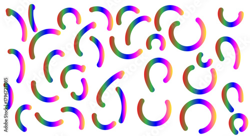 Vibrant gradient rainbow curved segments creating an abstract dynamic pattern design. Vector