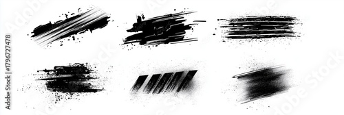 Grunge abstract brush strokes vector elements with bold texture and contrast isolated on white and black backgrounds