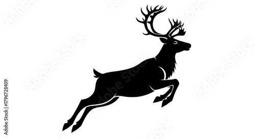 Black silhouette of a leaping reindeer vector graphic for christmas and winter holiday designs and crafts