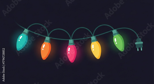 Colorful christmas lights string vector illustration holiday celebration decoration festive design party 100