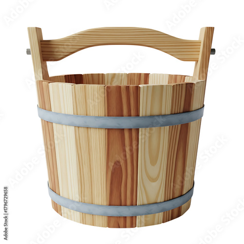 Wooden Bucket 3D Rendered Rustic Isolated Stock Image