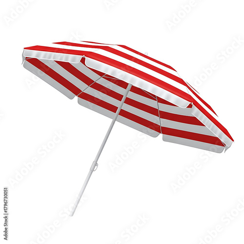 Striking red and white striped beach umbrella isolated