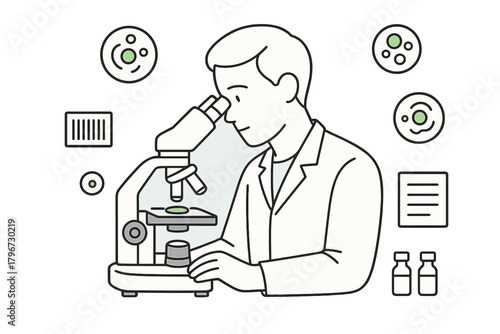 Scientist analyzing microscopic samples using laboratory equipment for medical research