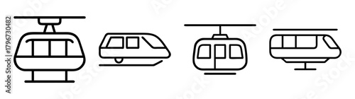 Diverse monorail and cable car designs simple line art icons for transportation projects