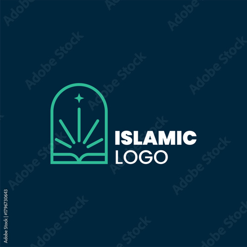 Islamic Book Logoo, Modern Mosque Arch and Light Symbol