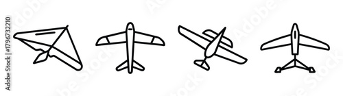 Collection of four distinct aircraft silhouettes including a hang glider and airplanes