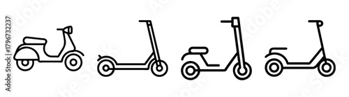 Collection of scooter icons featuring classic and modern designs for transportation themes