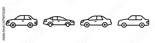 Collection of four sedan car silhouettes side profile simple outline design elements