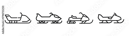 Four distinct snowmobile icons showing different designs for winter recreation and transportation