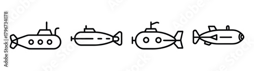 Four distinct submarine icons in a line showcasing naval underwater vehicle designs