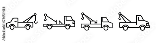 Collection of tow truck outline graphics showing different angles and boom positions for roadside assistance