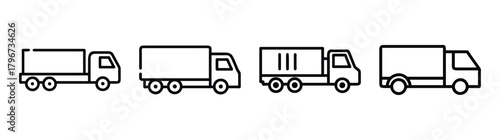 Set of line art delivery trucks transportation freight logistics vehicle icons