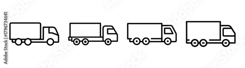 Four different sized trucks lorry vehicles simple outline graphics