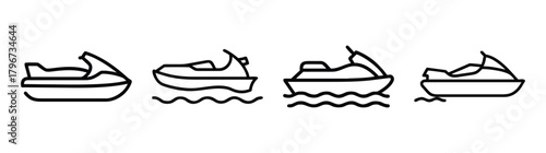 Set of four jet ski icons diverse styles water sports activity and leisure recreation