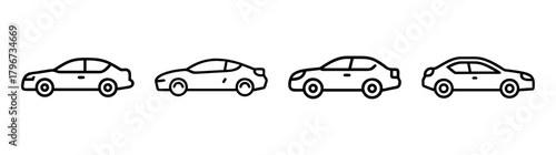 Set of four luxury sedan silhouettes with detailed outline elements