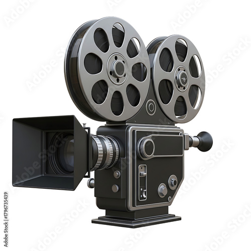Vintage Film Camera 3D Rendering Black Background Cinematography