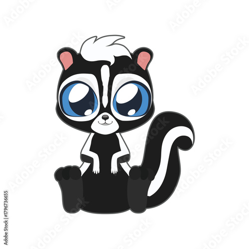 A charmingly cute cartoon skunk illustration with an endearing expression