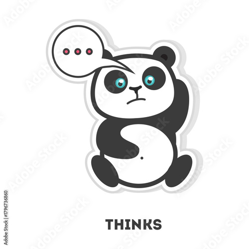 A cute black and white panda mascot sticker feeling puzzled and scratching its head in thought