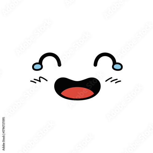 Cute kawaii cartoon face emoji laughing with tears of joy on a white background illustration