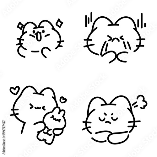 Adorable Cat Emoticons Expressive Kawaii Feline Faces for Fun Designs and Digital Communications