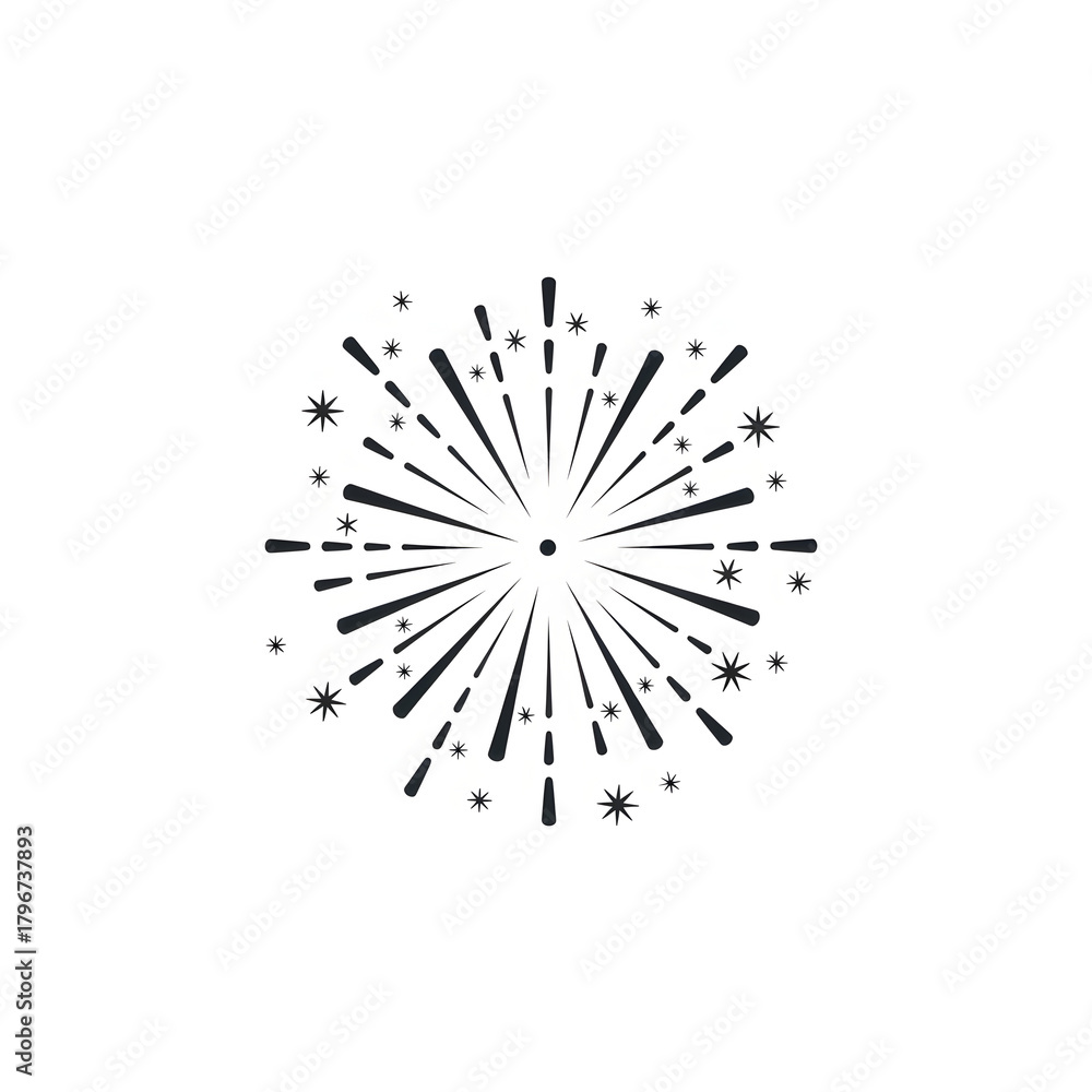 Obraz premium Single Vector Holiday fireworks icon, burst lines vector, celebratory Christmas and New Year symbol, minimal monochrome design, 3d, closeup, star, flower, light, glass, snowflake, symbol, bright