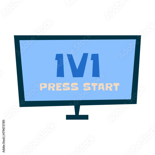 1V1 PRESS START Gaming Screen Monitor Vector Illustration For Competitive Play And Entertainment