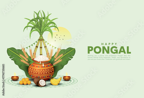 Vector illustration of Happy Pongal Holiday Harvest
Festival of Tamil Nadu South India greeting vector background