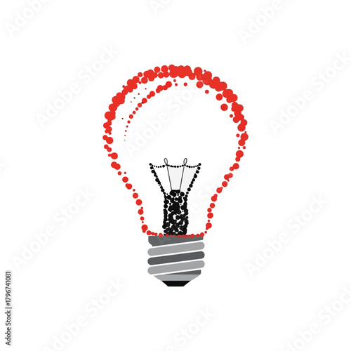 A lightbulb illustration with a red outline and filament representing an idea.
