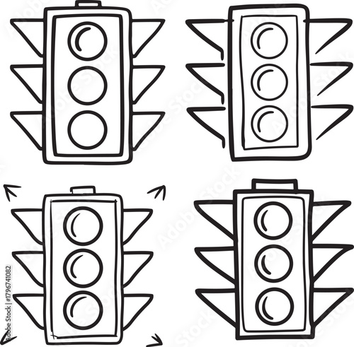 Traffic Light Set Drawing: Semaphore Regulation Signalization Control Sketch Icon