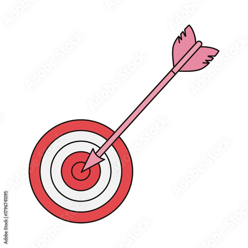 An arrow pierces a target's center achieving a bullseye.