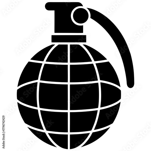 Silhouette of a globe shaped hand grenade weapon on transparent background
