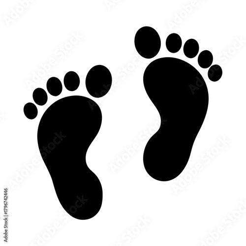 Two footprints shown in a black and white graphic on transparent background