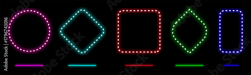 Social media template gradient neon frame rectangle smoke haze mist glow futuristic border pink blue red orange purple design element transparent light vector banner led background