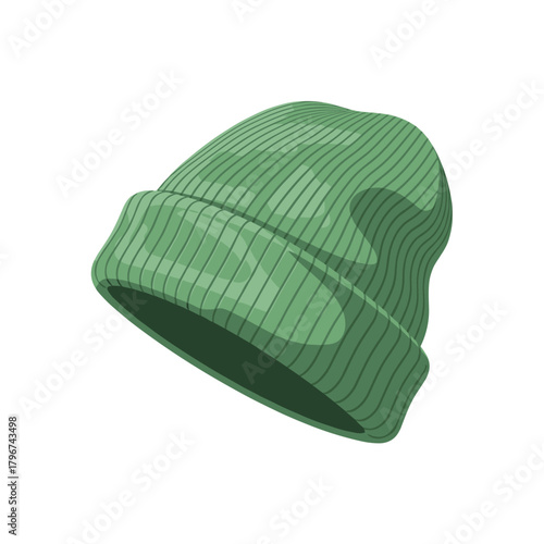 A knitted green beanie cap made for keeping your head warm and stylish.