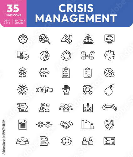 Crisis Management Icons Editable Stroke Line Icons for Business Solutions
