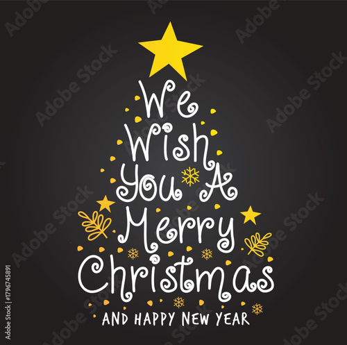 We Wish You Merry Christmas Doodle Hand Drawn Text Logo