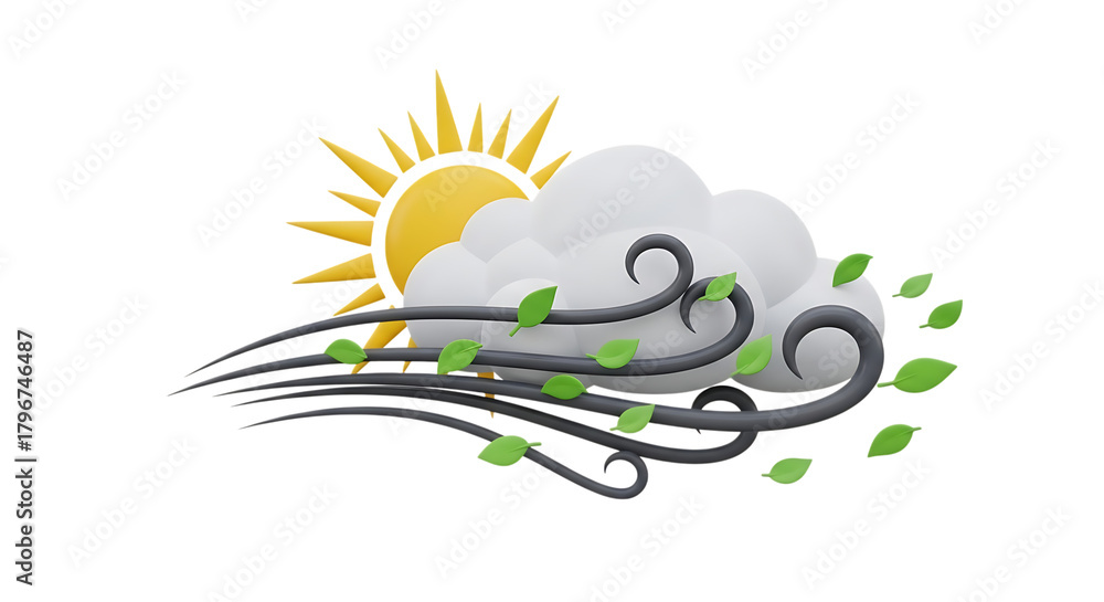 Obraz premium Sun behind a cloud with wind blowing leaves