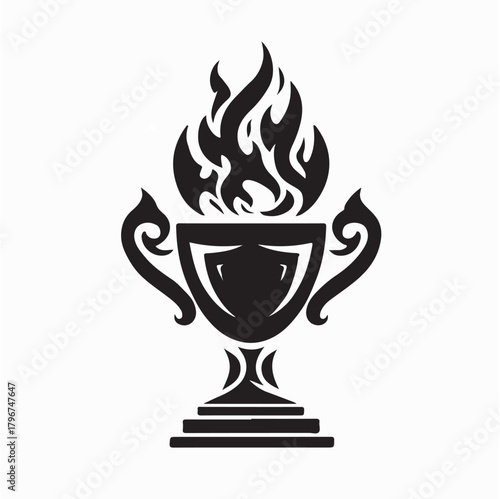 Champion Trophy with Flames Silhouette Vector Logo Illustration