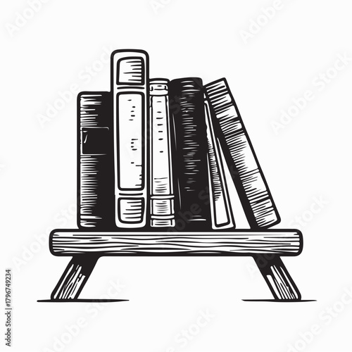 Vintage Books on Wooden Stand Vector Illustration