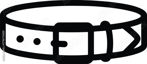 Black outline dog collar with buckle and holes on white background pet accessory animal collar