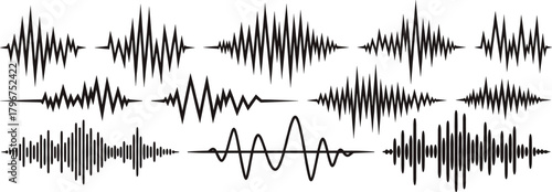Minimalist Audio Waveform Vector Set in Black