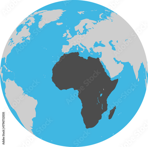 Stylized Earth Map Highlighting Africa in Dark Gray