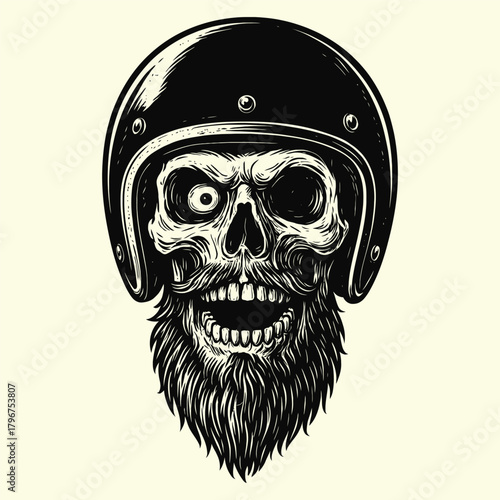 Screaming Biker Skull: Vintage Engraving Illustration