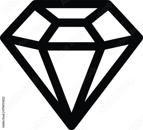 Simple black and white clipart illustration of a faceted diamond shape jewel gemstone