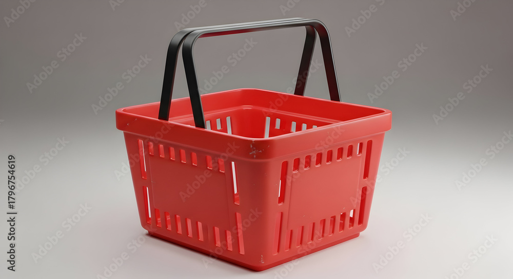 Fototapeta premium 3d food basket. red basket with a black handle for shopping in a realistic . shopping and sales concept. element for the design of banners and posters. 3d rendering 46108134 1