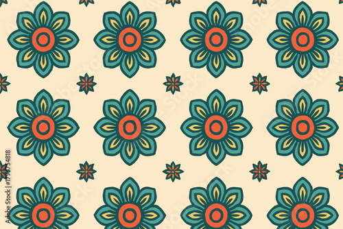 A cute seamless floral vector pattern with vintage flowers, leaf texture, and spring color illustration design for fabric or wallpaper decor